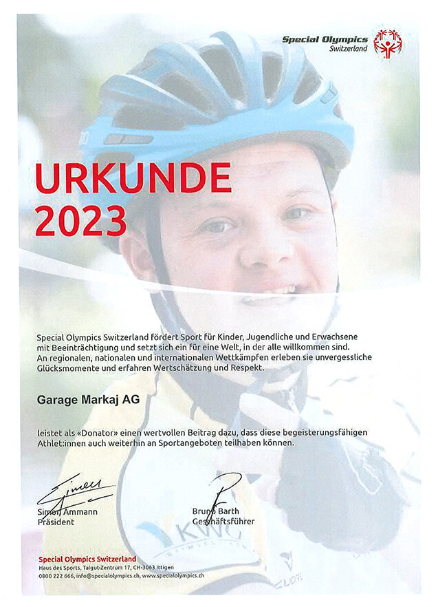 Garage-Markaj_Special-Olympics-Urkunde-2023